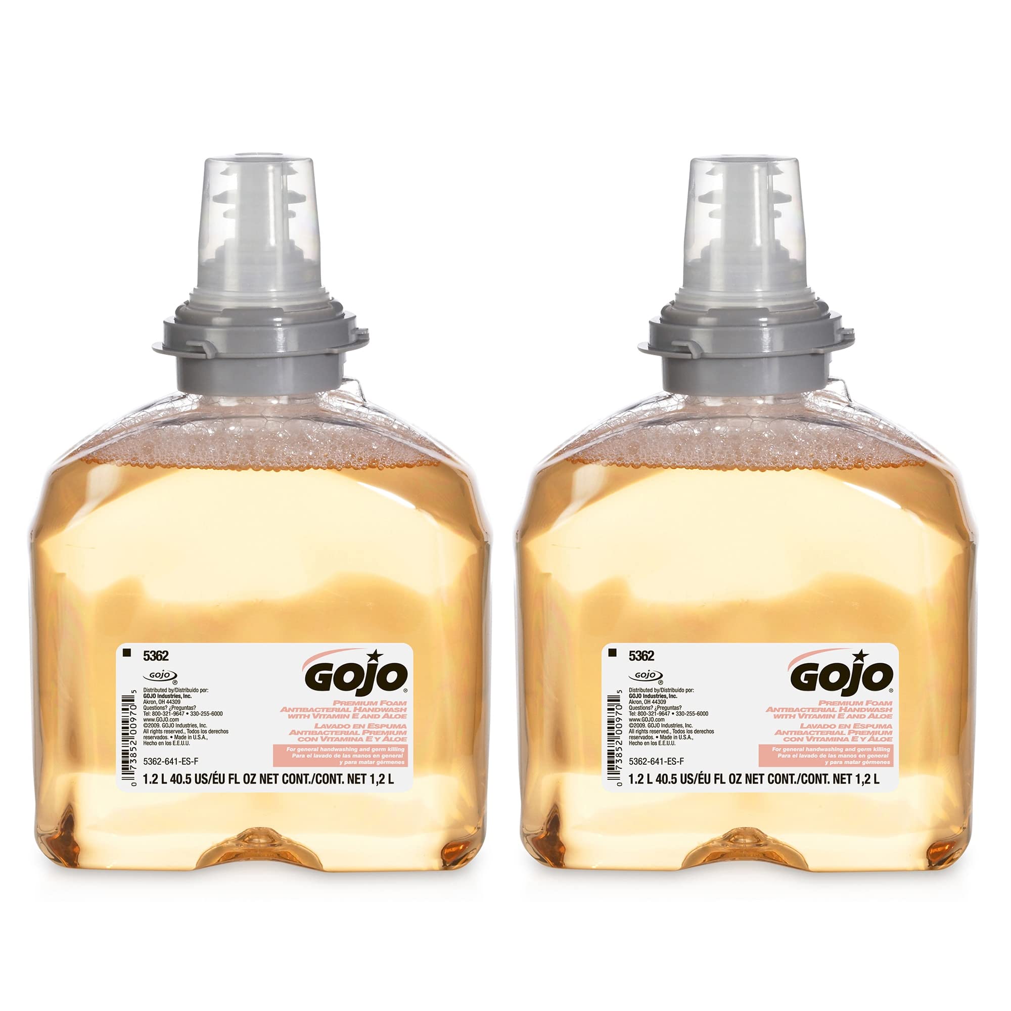 GOJO TFX Premium Foam Handwash bottle with fresh fruit scent for quick cleansing.