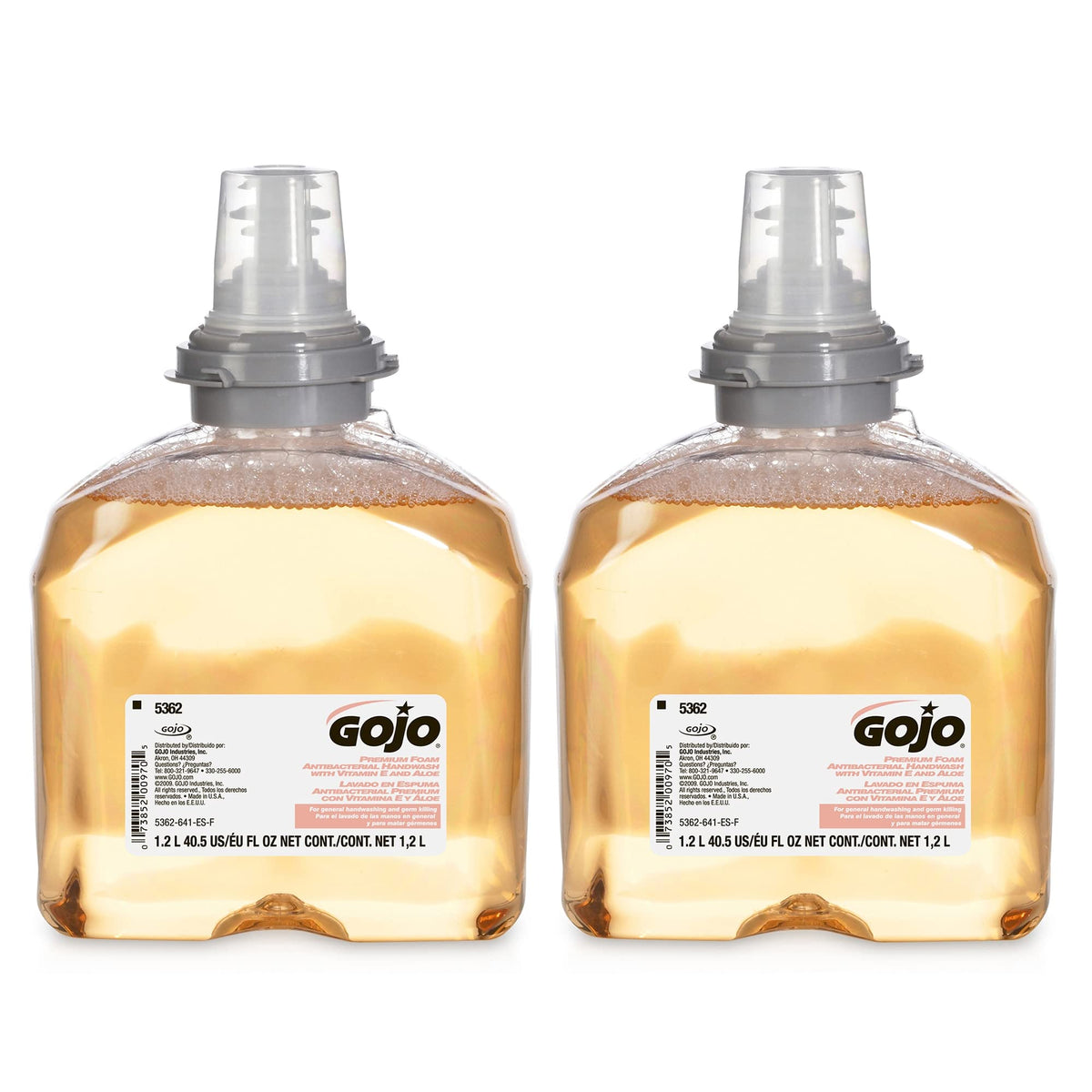 GOJO TFX Premium Foam Handwash bottle with fresh fruit scent for quick cleansing.