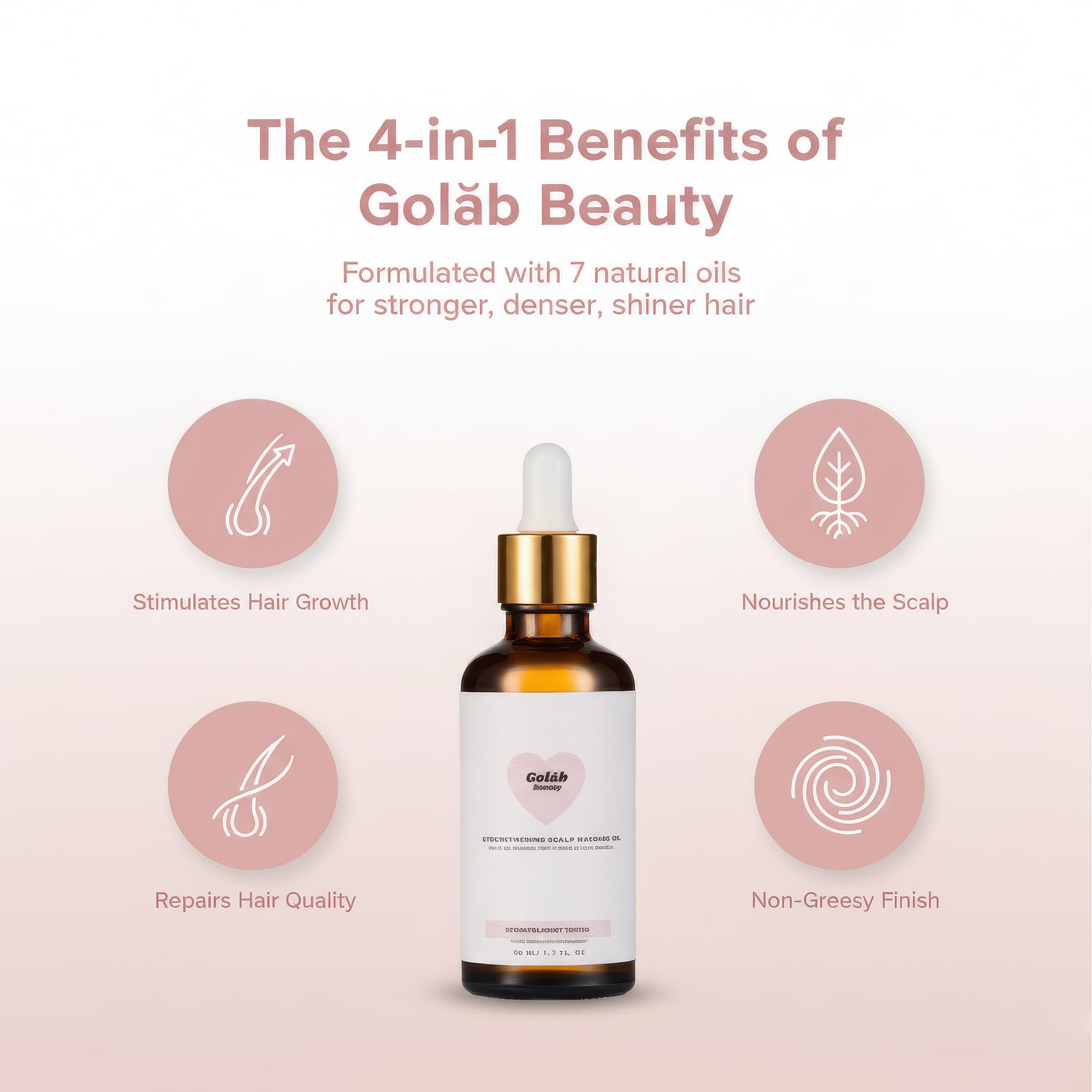 Golab Beauty ingredient blend featuring castor, amla, rosemary and peppermint.
