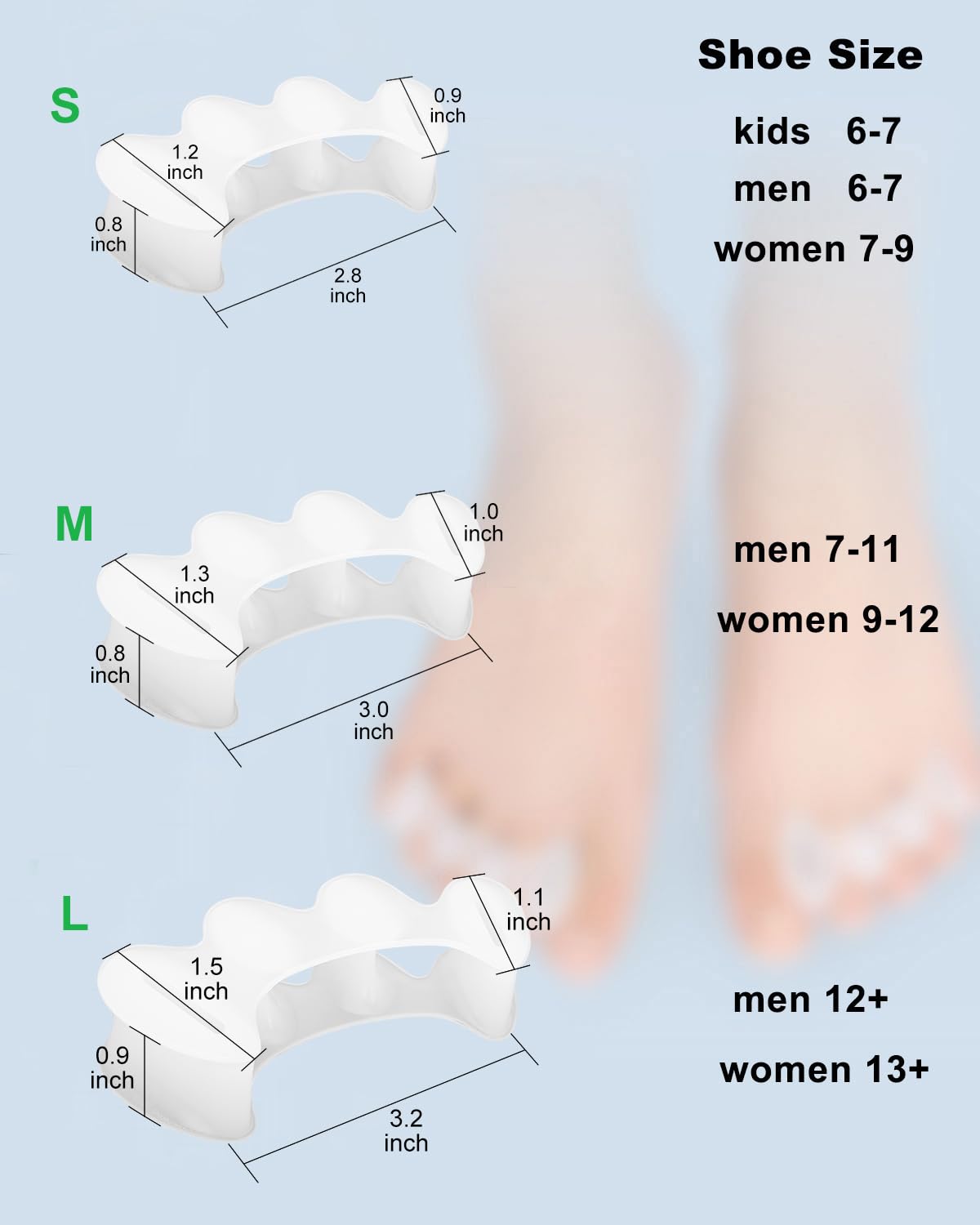 Golbylicc toe spacers worn during a gentle foot alignment routine.