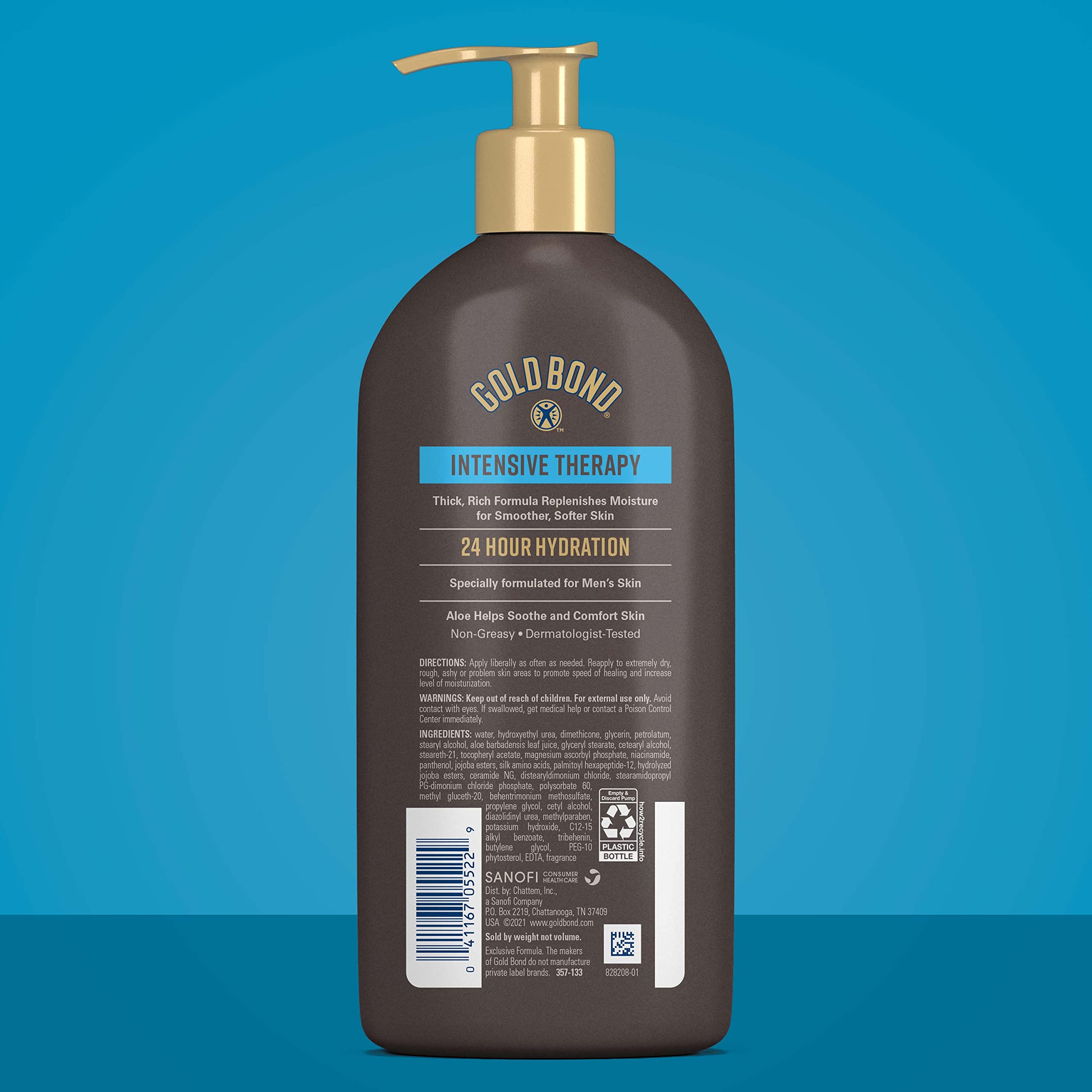 Gold Bond Men's Essentials Intensive Therapy Lotion on hands during rugged workday