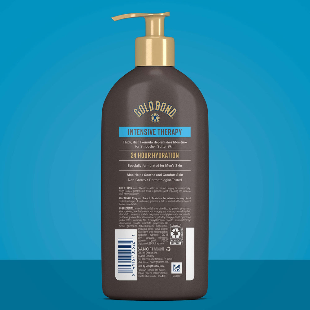 Gold Bond Men's Essentials Intensive Therapy Lotion on hands during rugged workday