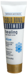 Gold Bond Ultimate Healing Skin Therapy Lotion 1oz bottle delivers fast-absorbing moisture for dry skin.