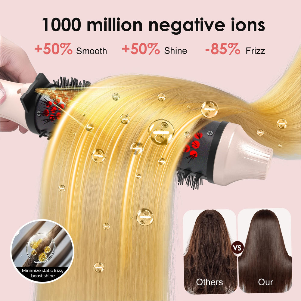 GOLD TIME infrared brush with ionic technology reduces frizz for shine.
