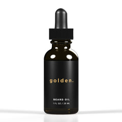 Golden Grooming Beard Oil bottle demonstrates lightweight hydration for daily conditioning.