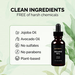 Golden Grooming Beard Oil texture closeup shows creamy castor-jojoba blend.