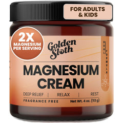 Golden Sloth magnesium cream jar label—unscented formula for all ages.