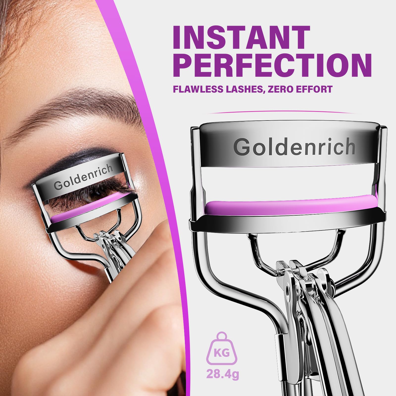 Goldenrich eyelash curler transparent case for portable storage and quick access.