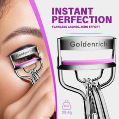 Goldenrich eyelash curler transparent case for portable storage and quick access.