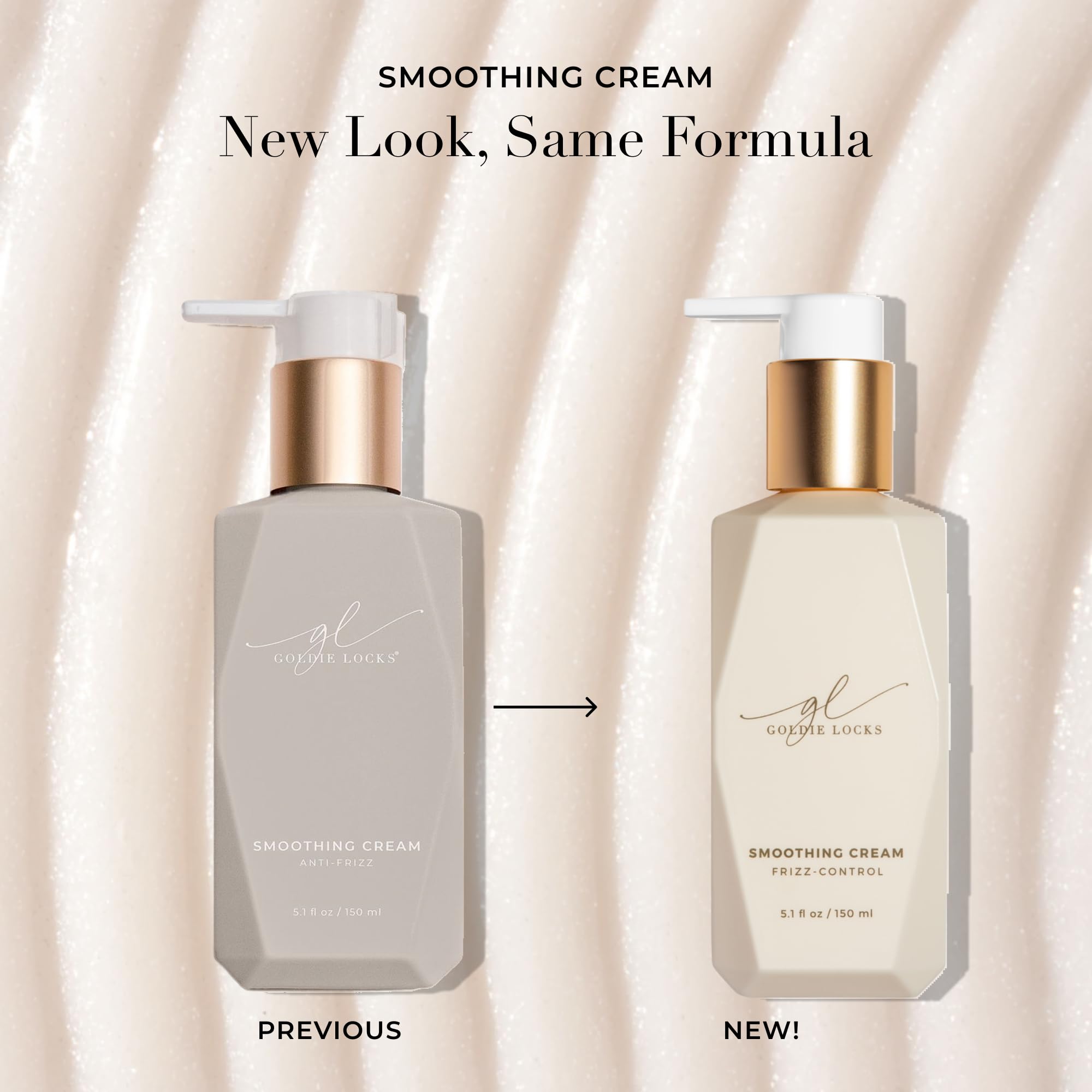 Goldie Locks Anti-Frizz Cream bottle being poured to show lightweight formula