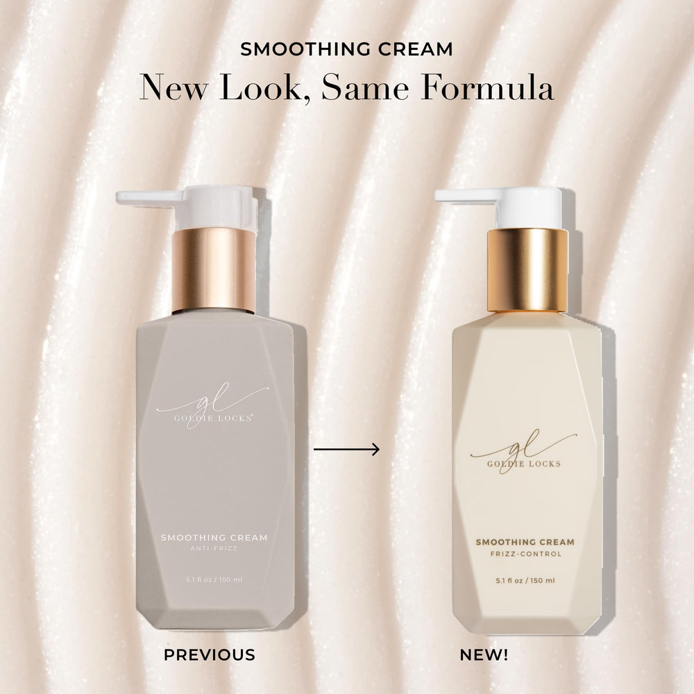 Goldie Locks Anti-Frizz Cream bottle being poured to show lightweight formula