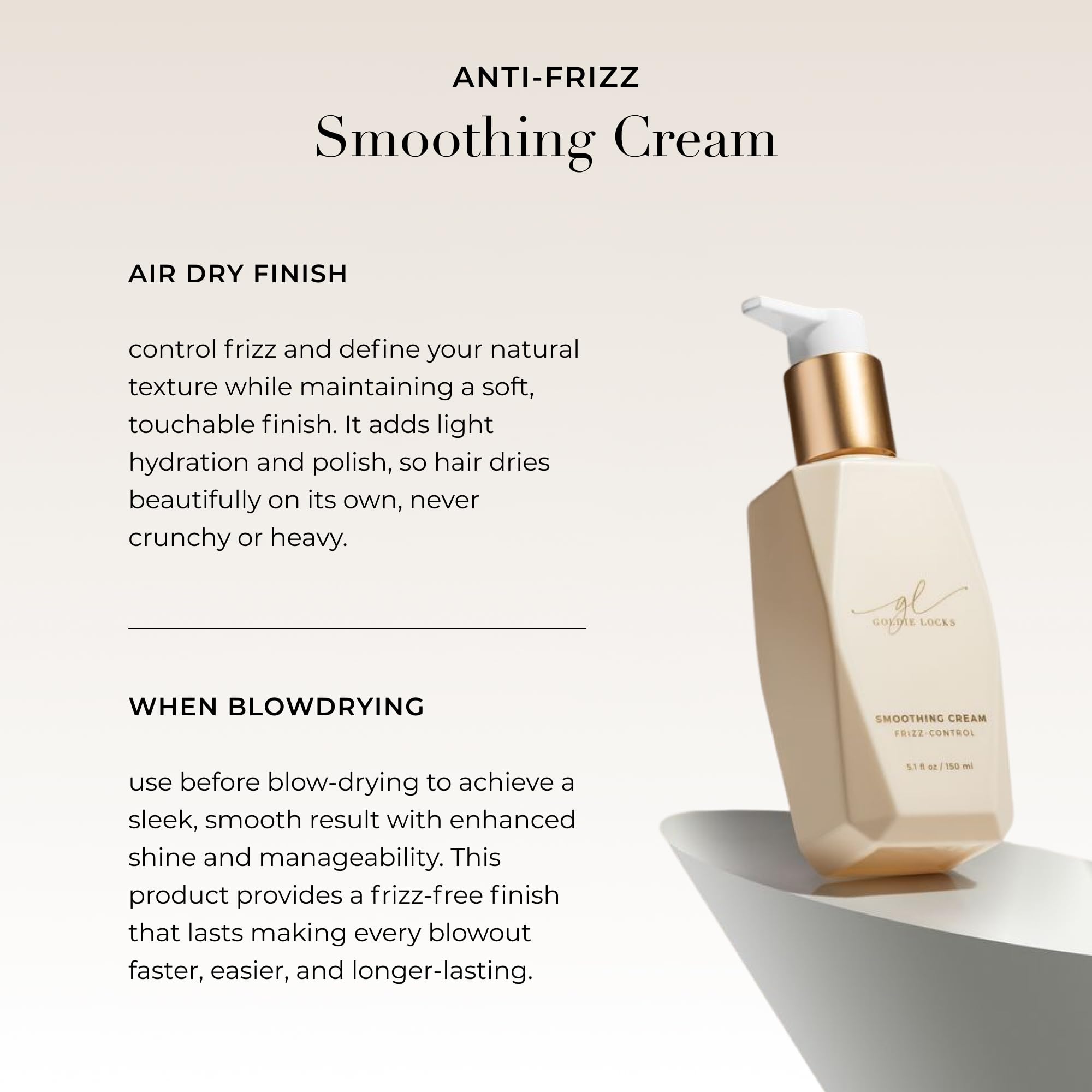 Goldie Locks Anti-Frizz Cream applied to dry hair for extra softness