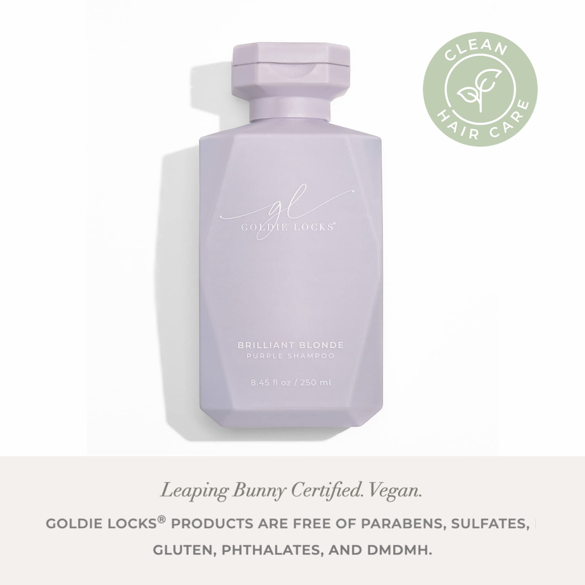 Goldie Locks Brilliant Blonde Purple Shampoo is vegan and safe for extensions.
