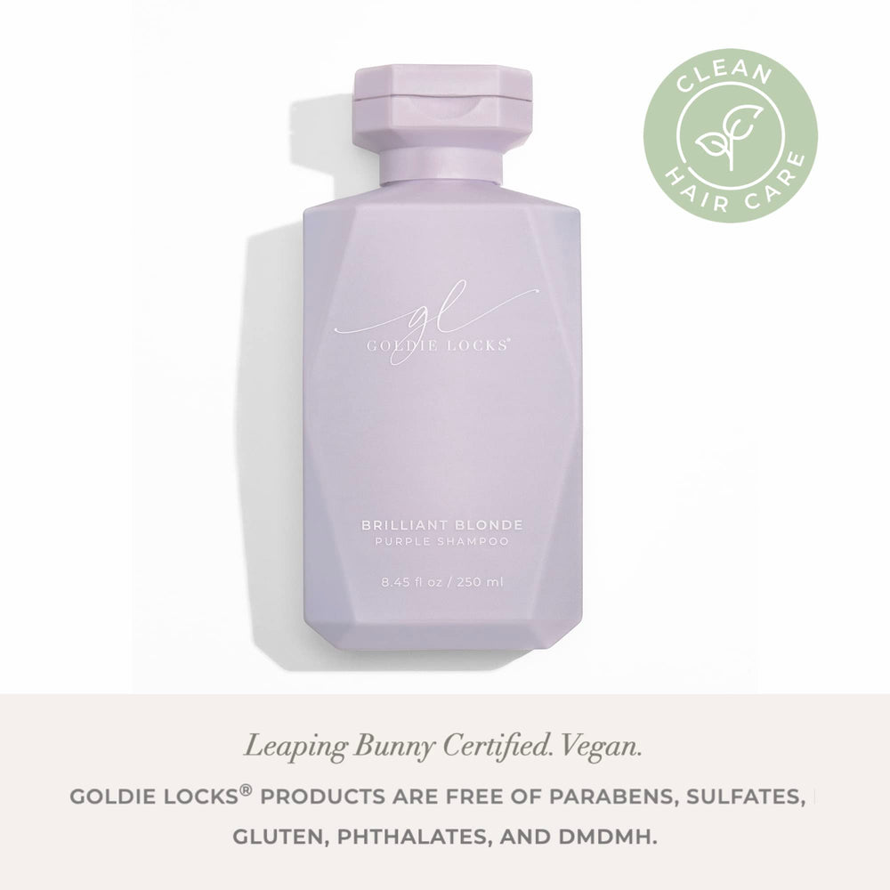 Goldie Locks Brilliant Blonde Purple Shampoo is vegan and safe for extensions.
