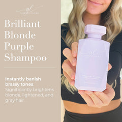 Goldie Locks Brilliant Blonde Purple Shampoo pump demonstrates easy, controlled application for consistent cleansing.