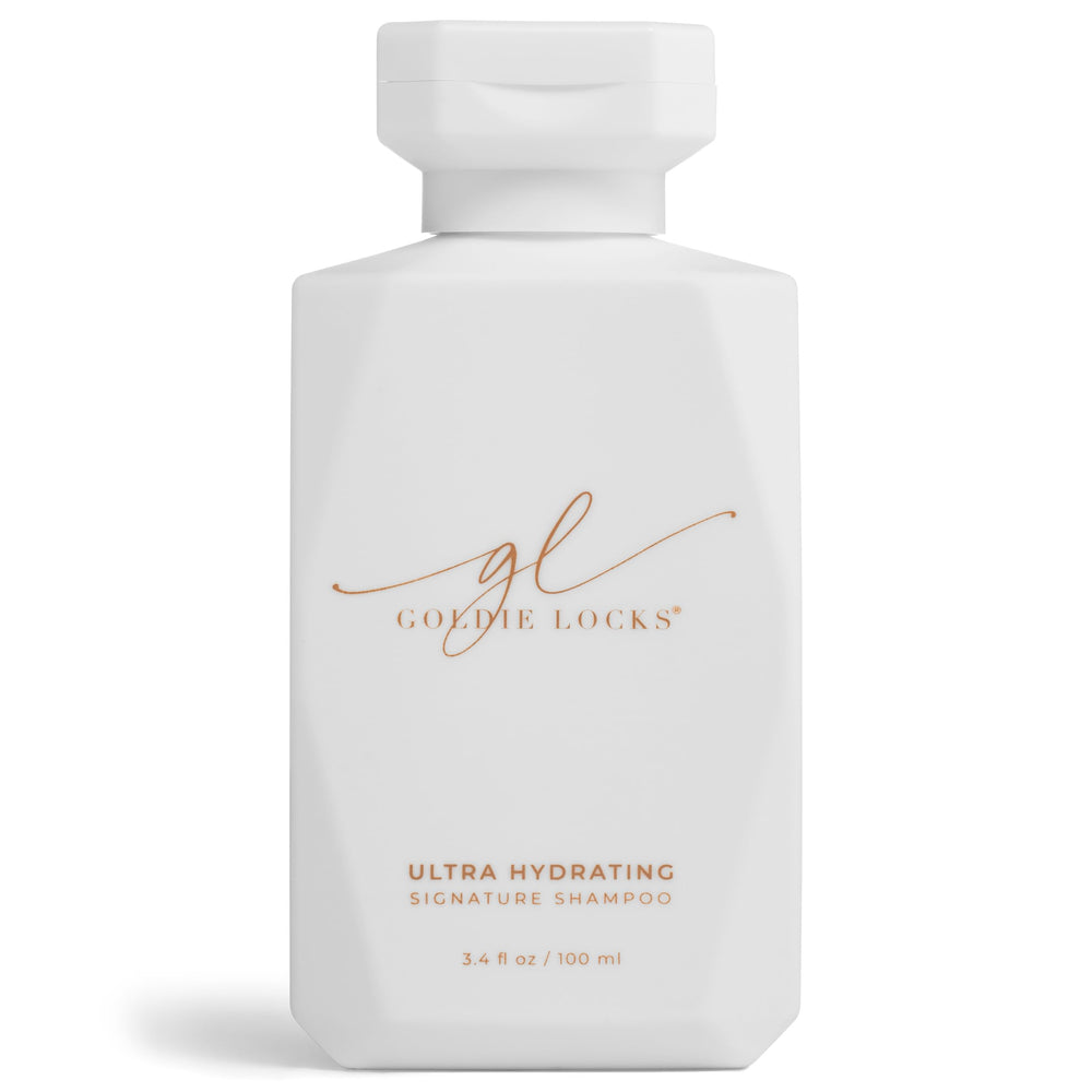 Goldie Locks travel-size shampoo bottle front view highlighting ultra hydrating formula for on-the-go moisture