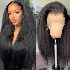 GOLFMAX kinky straight lace front wig 24in front view shows seamless parting for versatile styling.