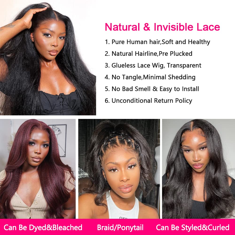 GOLFMAX kinky straight wig 13x4 HD lace closeup demonstrates invisible melt on multiple skin tones.