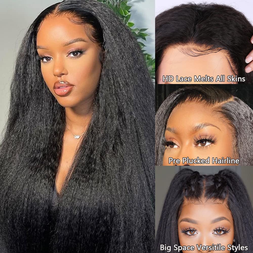 GOLFMAX 24in kinky straight wig with baby hairs shows natural hairline and low-maintenance styling.