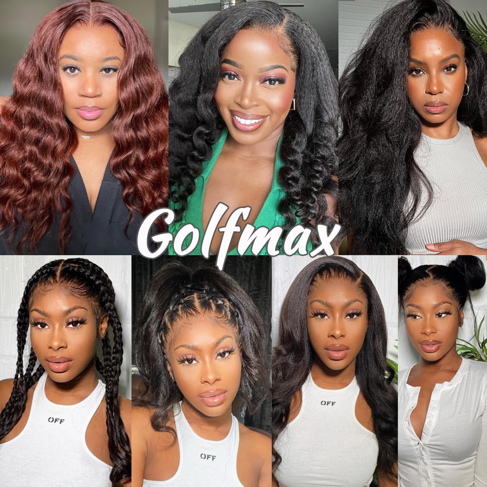 GOLFMAX kinky straight wig bleached-ready capability shown for color experiments.