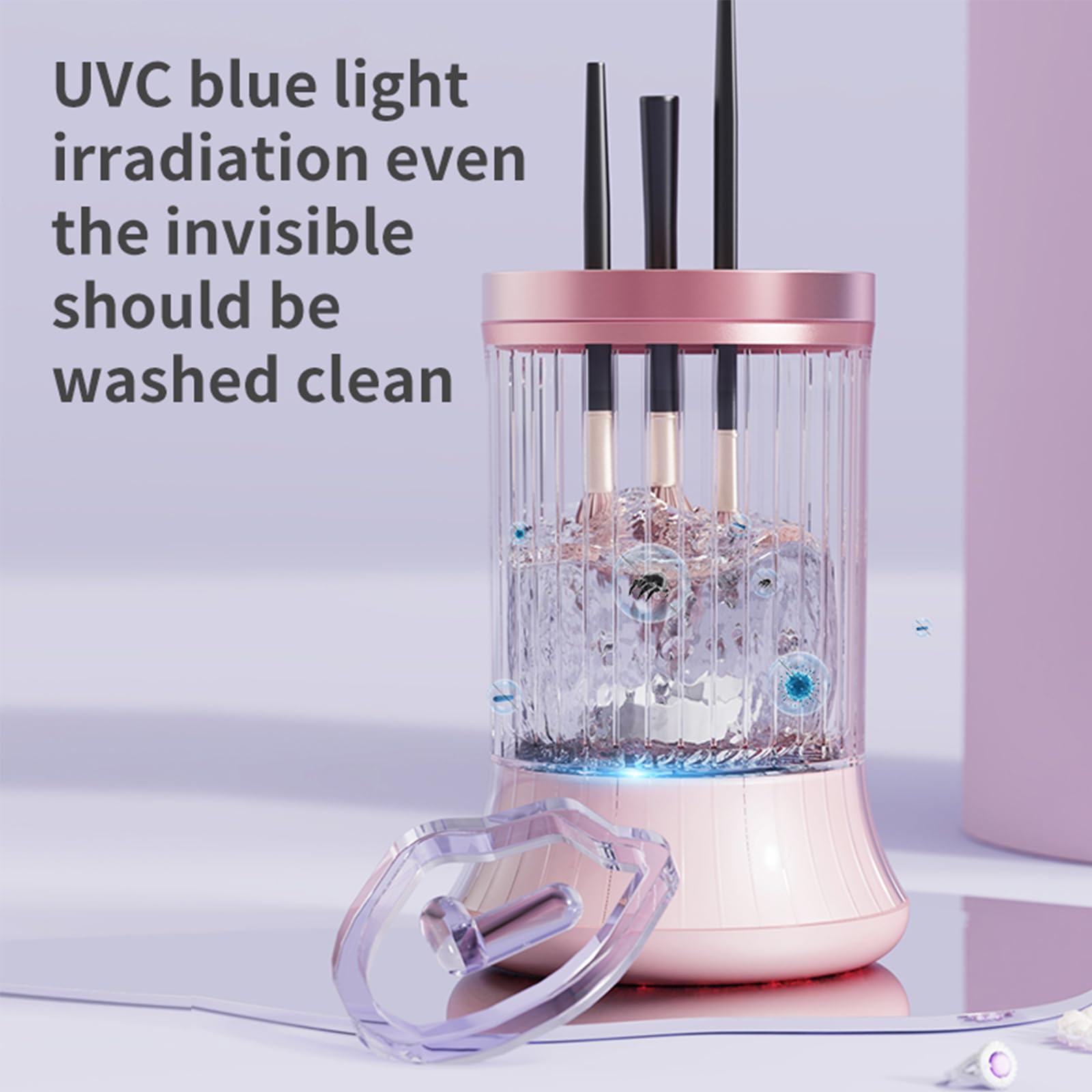 GOLIKEE pink finish complements stylish vanity while cleaning brushes.
