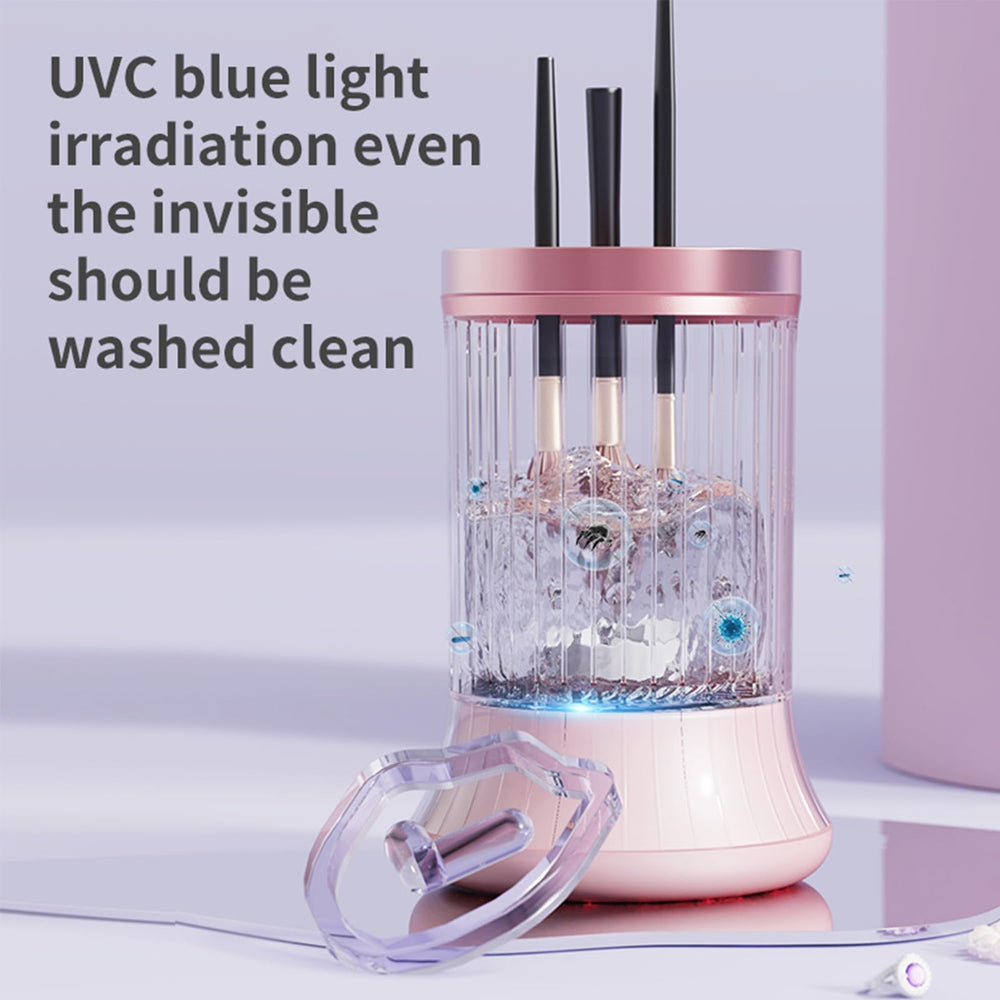 GOLIKEE pink finish complements stylish vanity while cleaning brushes.