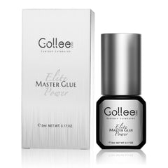 GOLLEEPRO eyelash glue bottle closeup highlights fast-drying formula for efficient salon sessions.