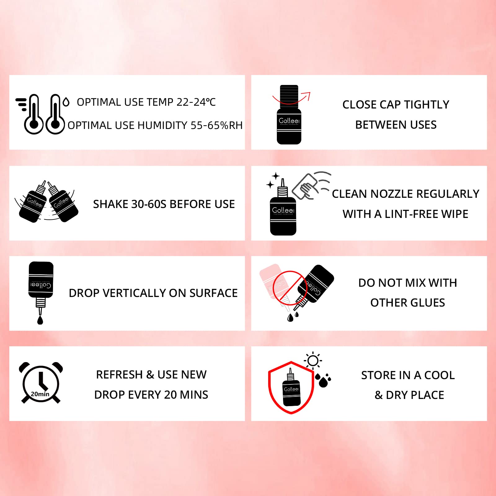 GOLLEEPRO lash glue features low odor for comfortable salon sessions.