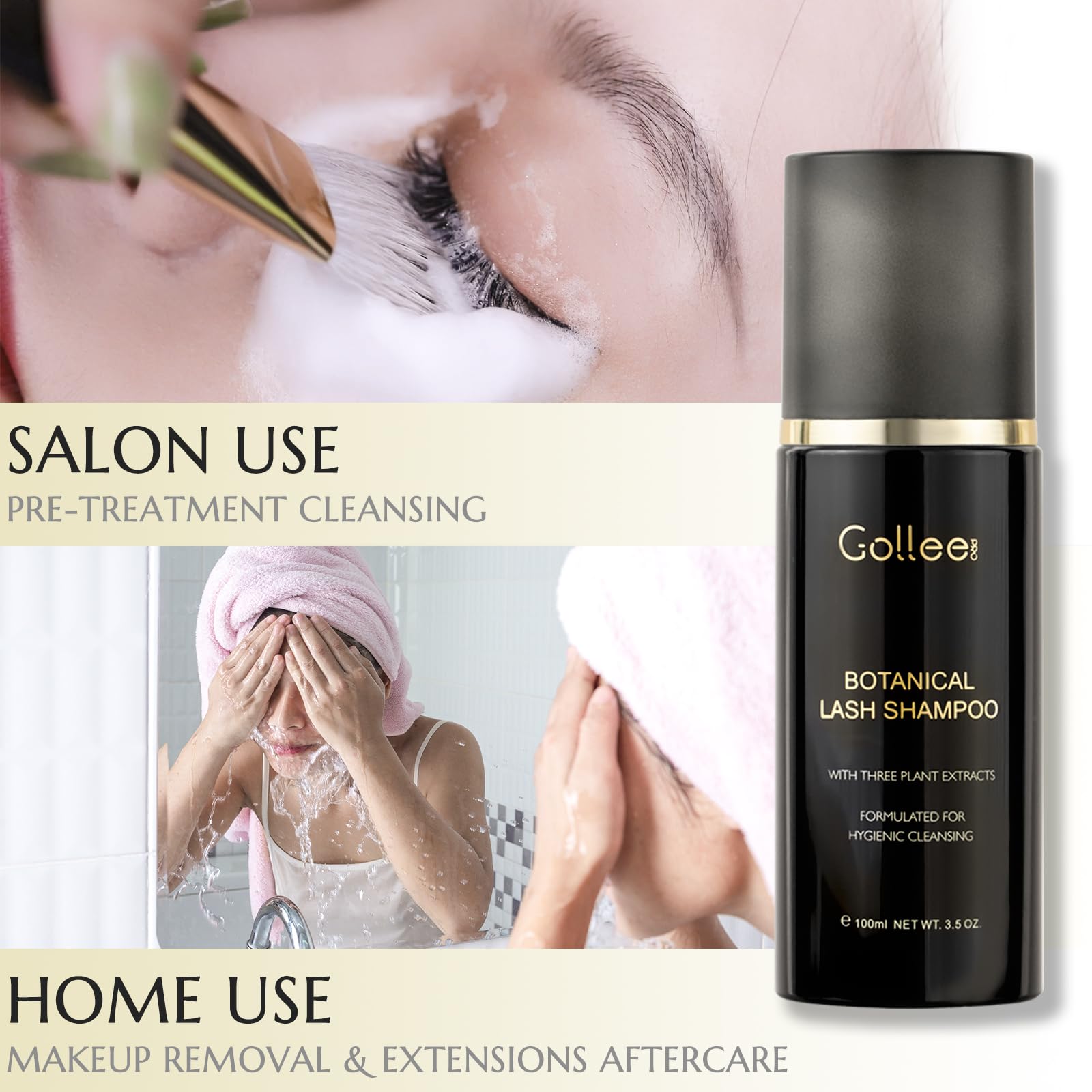GOLLEEPRO Lash Shampoo applied to lashes for safe extension care