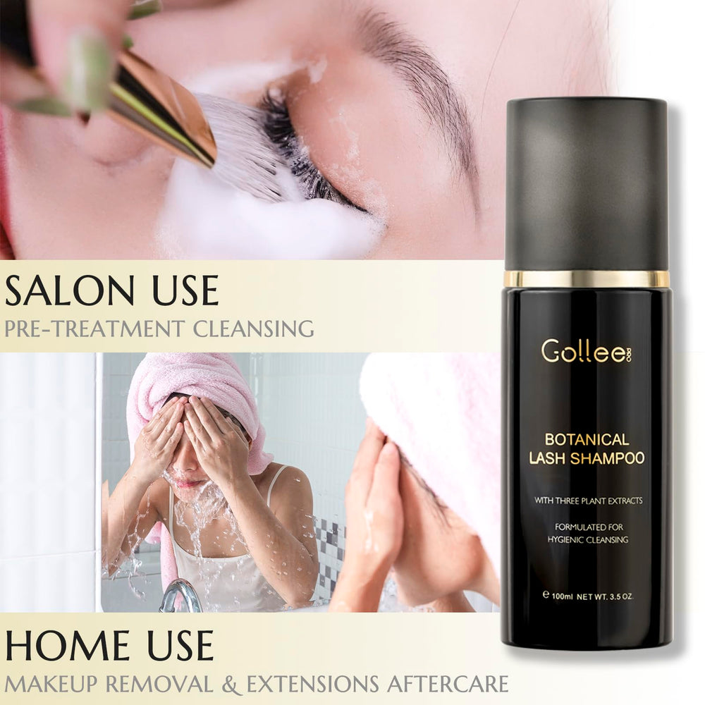 GOLLEEPRO Lash Shampoo applied to lashes for safe extension care