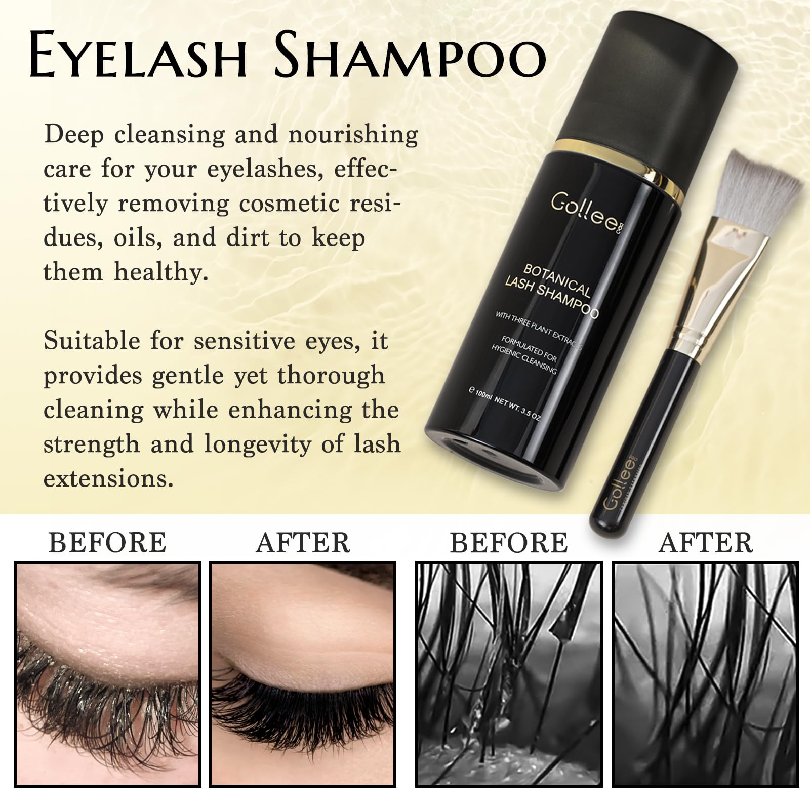 GOLLEEPRO Lash Shampoo bottle pour showing oil-free cleansing capability