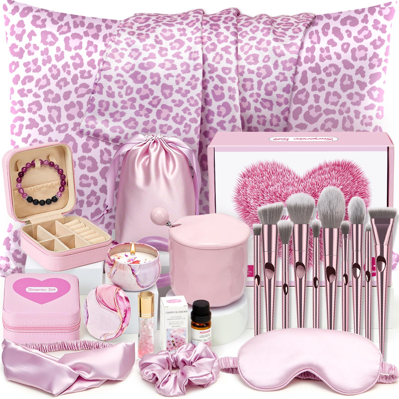 Golray leopard satin pillowcase closeup demonstrates smooth hair and skin-friendly sleep