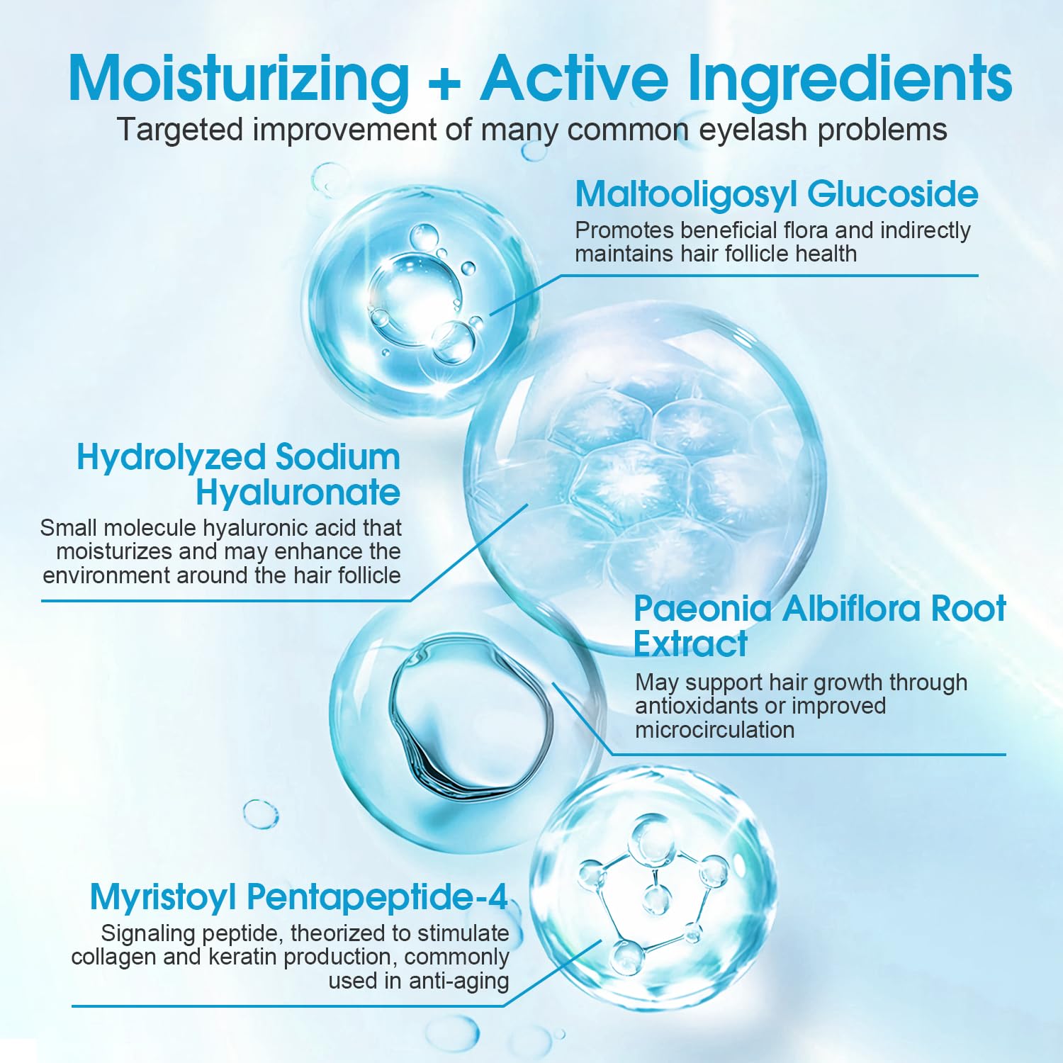 GOLRISEN serum highlights hyaluronic acid for hydrated lashes.