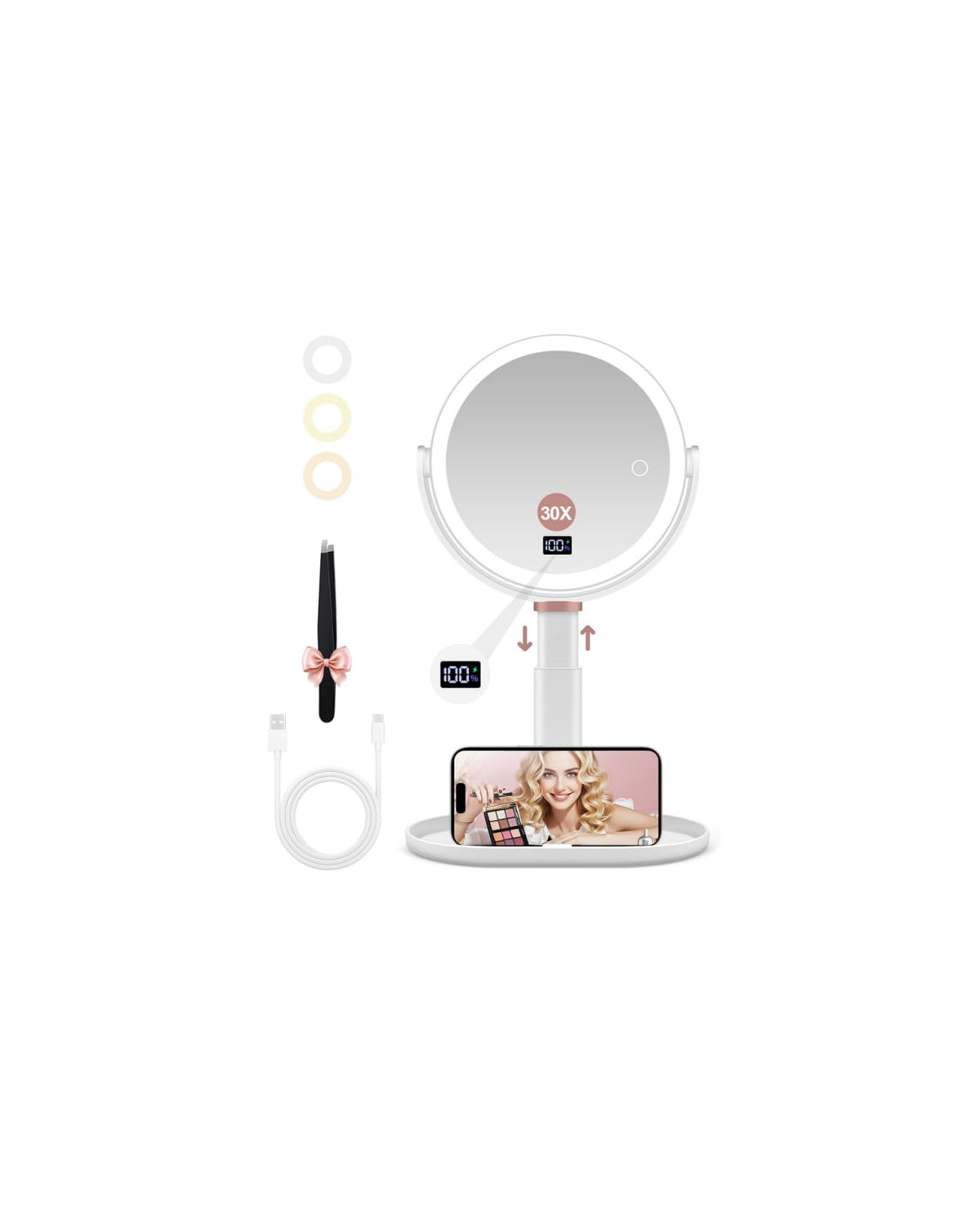 GOMIPURU makeup magnifying mirror shows 30x and 1x sides for precision grooming.