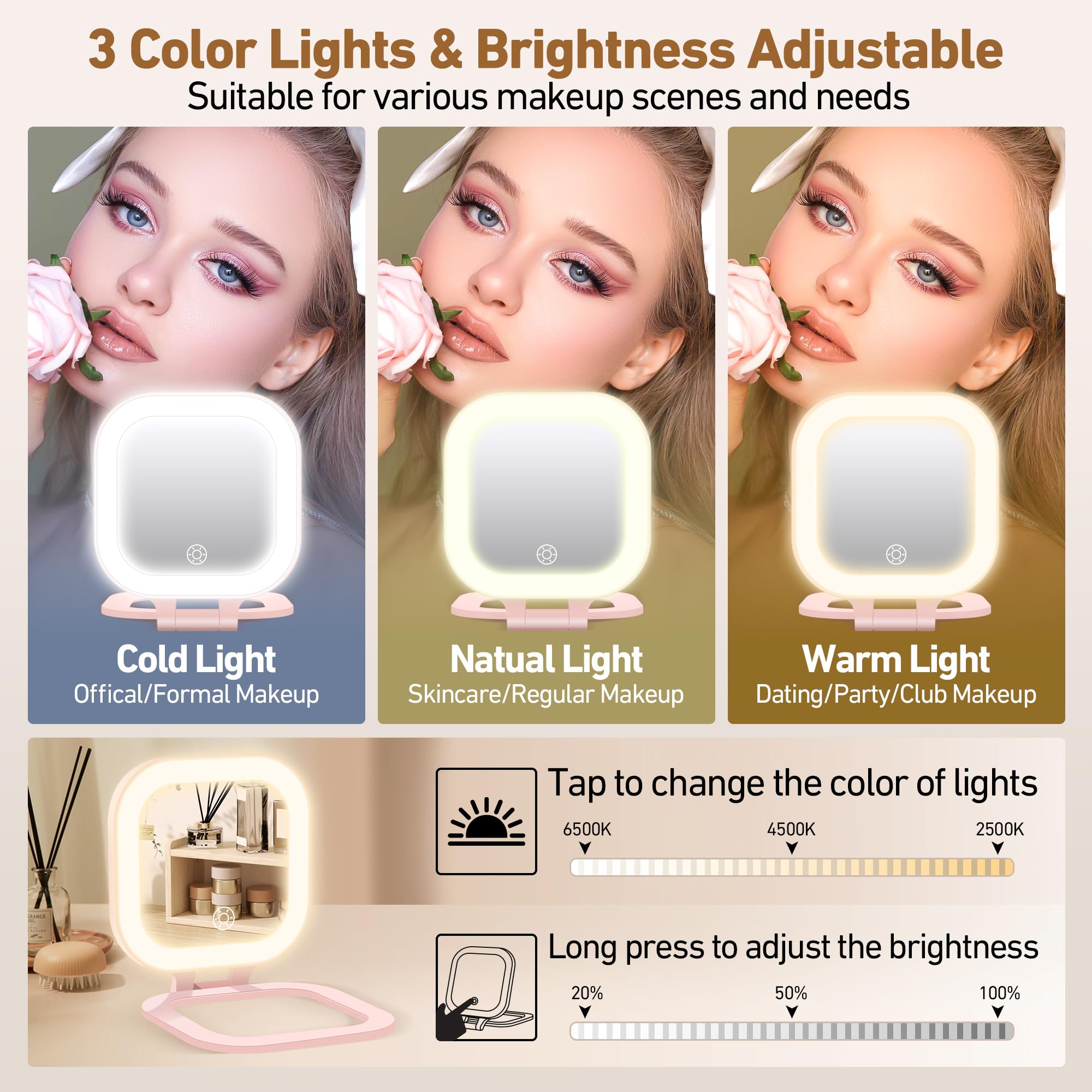 GOMIPURU 3-color lights with adjustable brightness for versatile environments