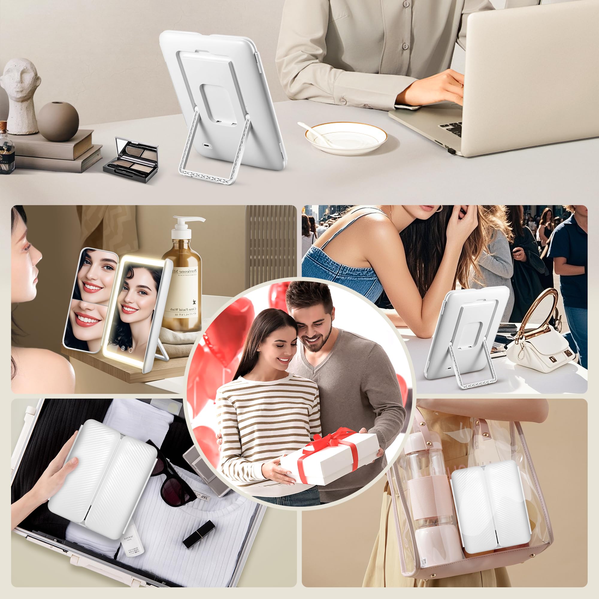 GOMIPURU vanity mirror with lights 360-degree rotation enables versatile viewing angles.