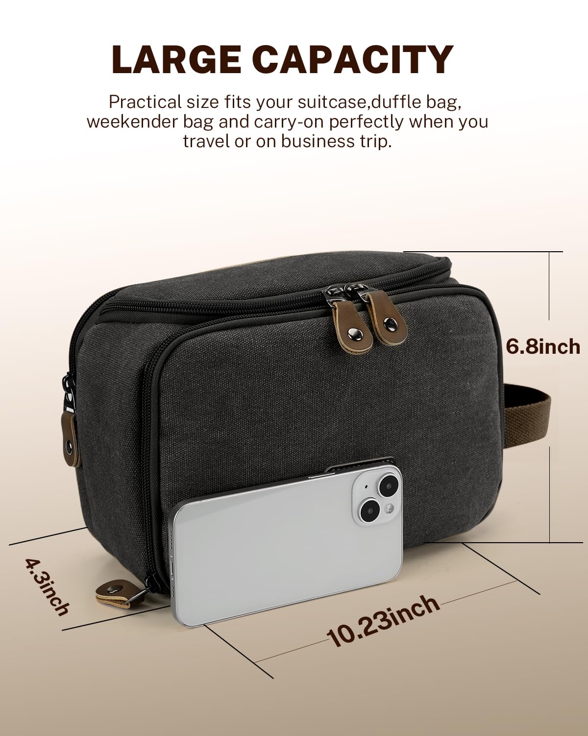 Gonex large main compartment holds shampoo and lotions conveniently.