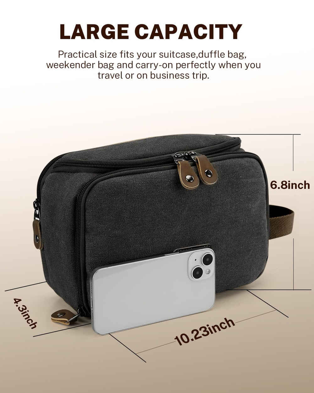 Gonex large main compartment holds shampoo and lotions conveniently.