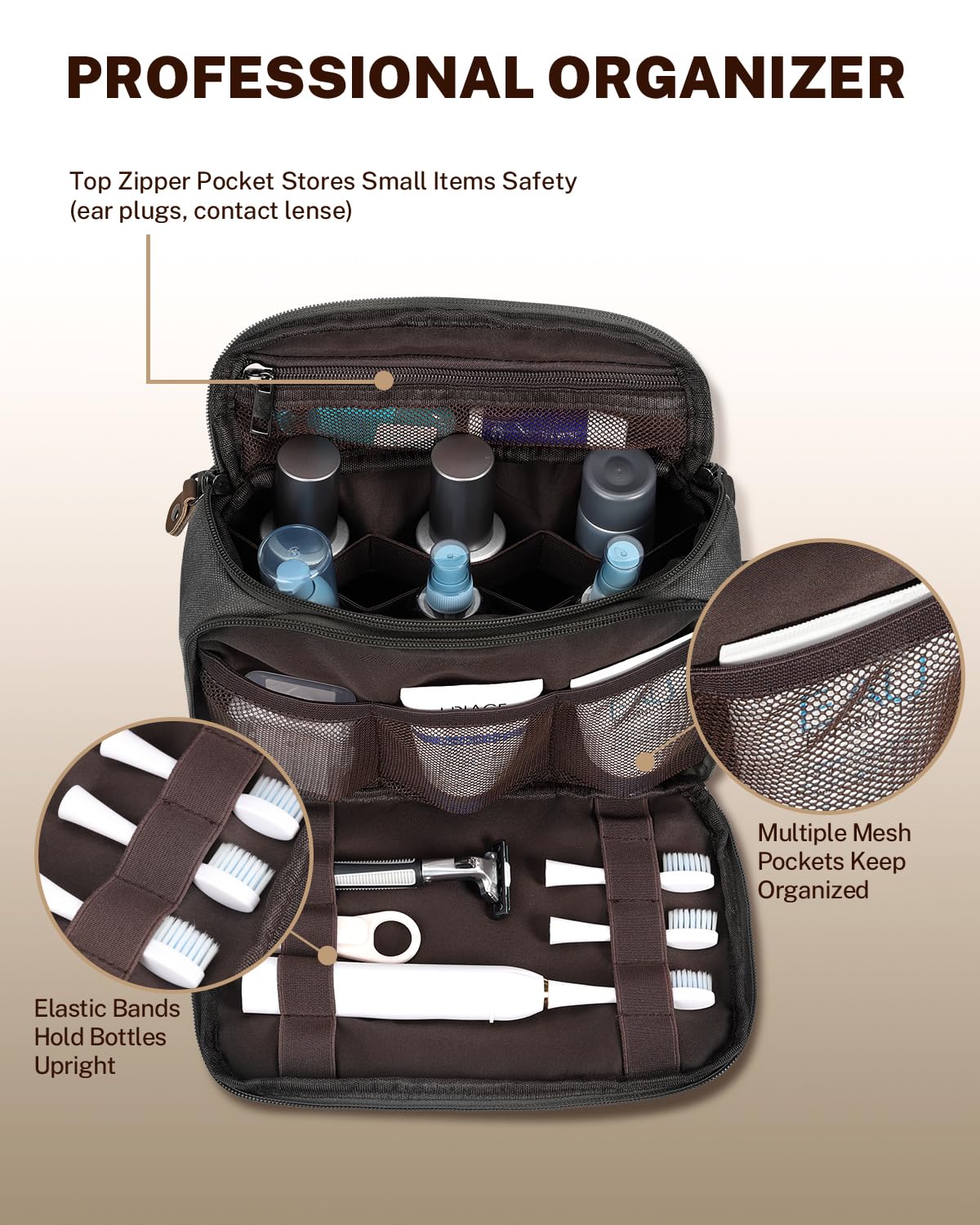 Gonex premium zippers with leather pullers provide secure closures.
