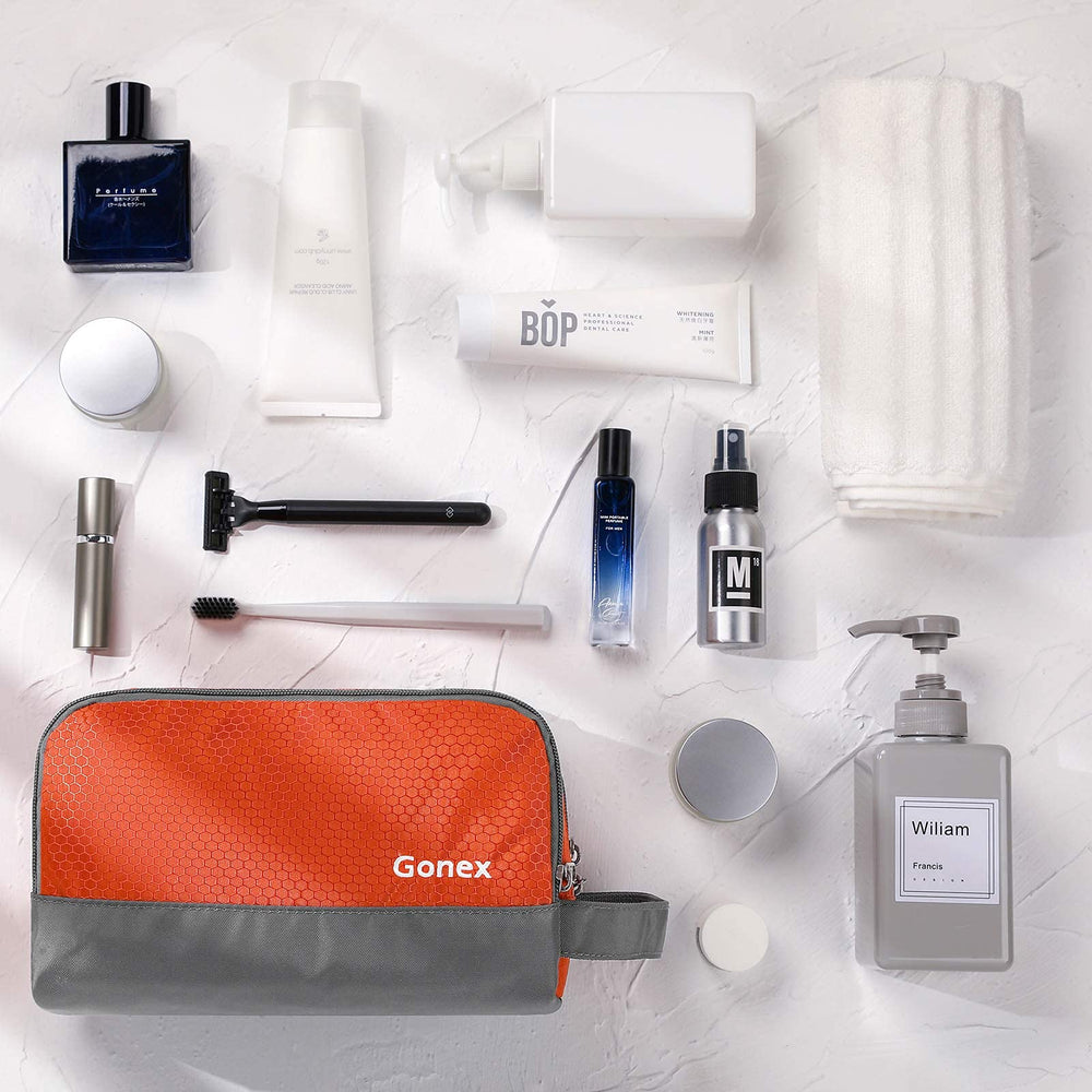 Gonex toiletry bag zippers closeup — durable SBS zipper for reliable access