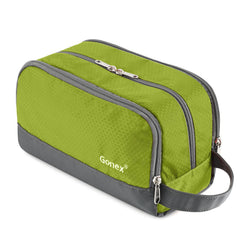 Gonex travel toiletry bag green main compartment stores shampoo and lotion securely.