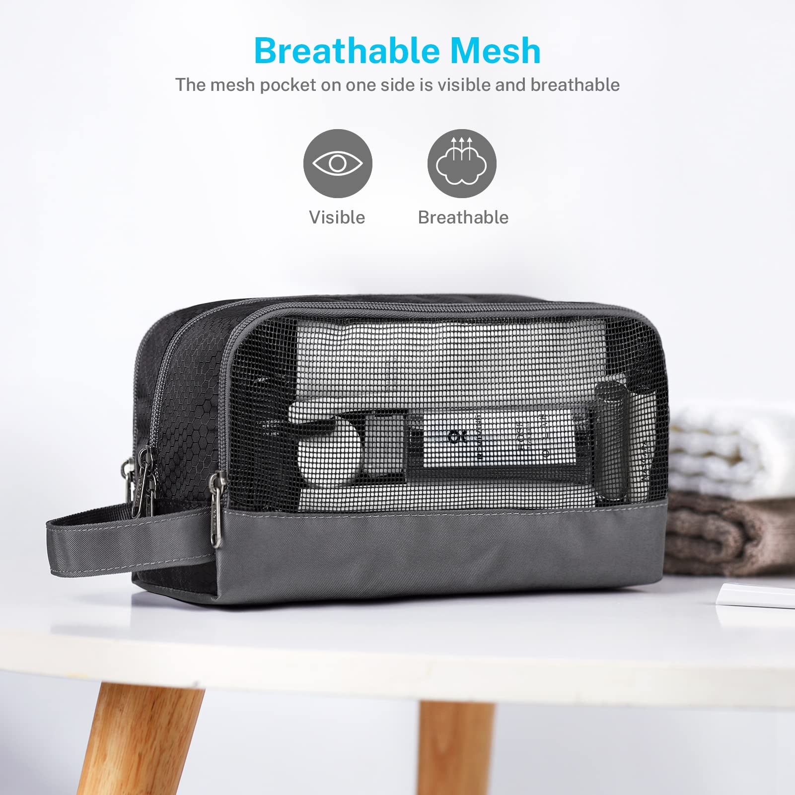 Gonex travel bag mesh pocket keeps small items visible and breathable.