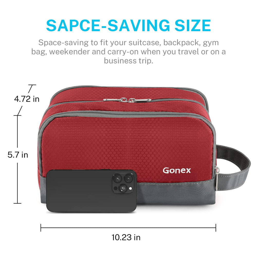 Gonex travel toiletry bag nylon red side handle for grabbing on the go.