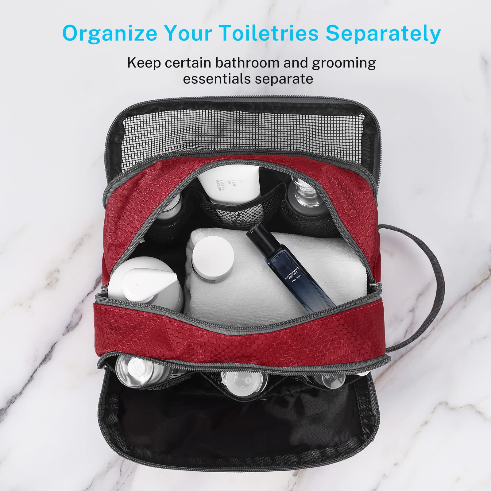 Gonex travel toiletry bag nylon red zipper closure keeps contents secure.
