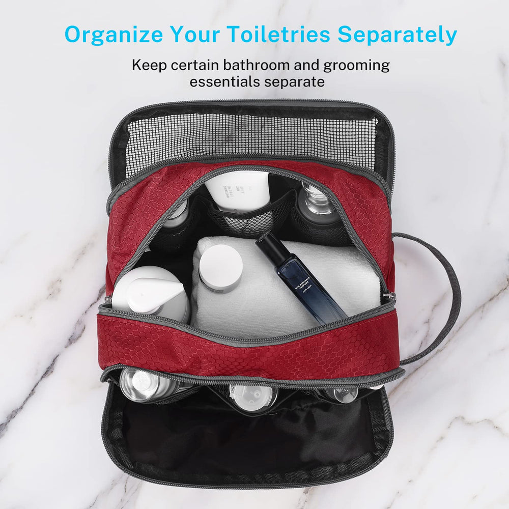 Gonex travel toiletry bag nylon red zipper closure keeps contents secure.