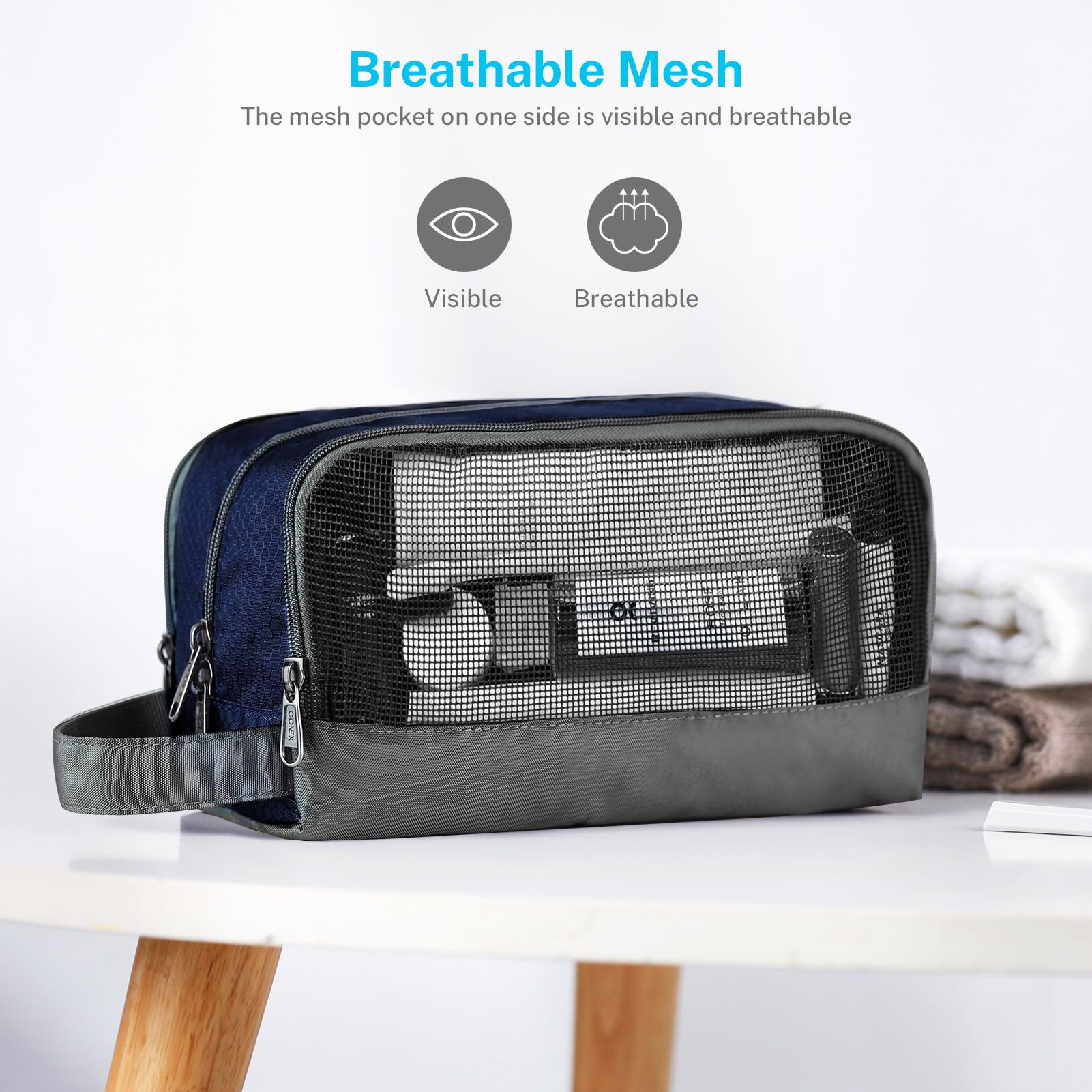 Gonex travel toiletry bag side handle offers easy carrying at airports.
