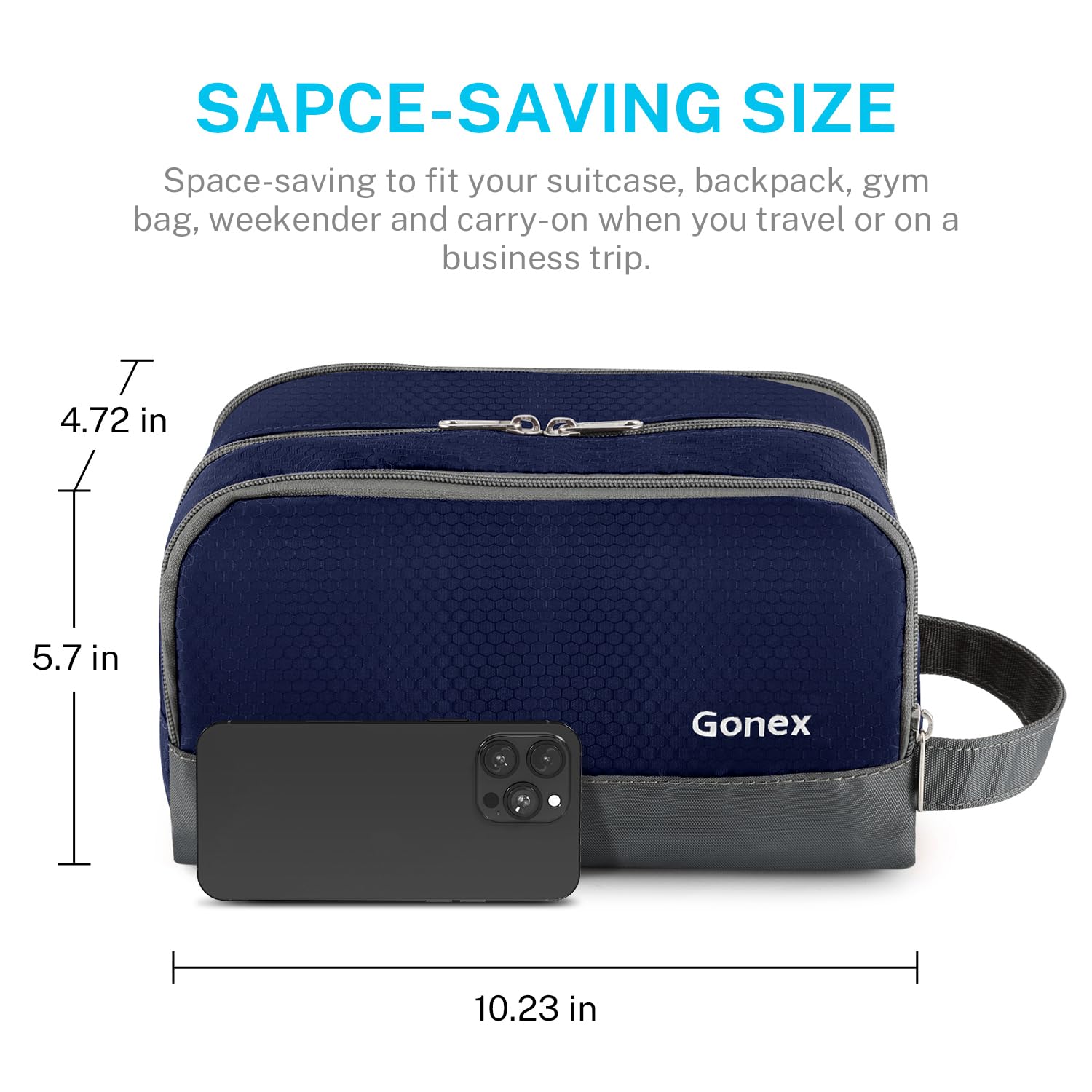 Gonex travel toiletry bag side pocket provides quick-access storage on the go.