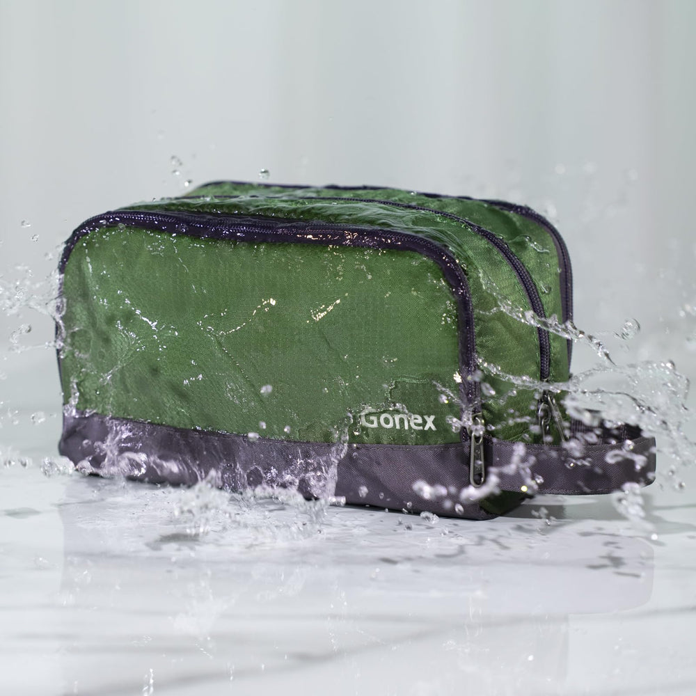 Gonex Travel Toiletry Bag olive green back view shows slim profile for packing