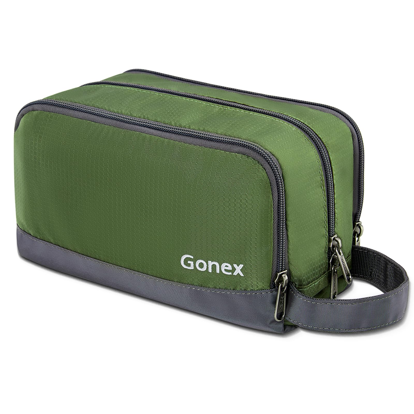 Gonex Travel Toiletry Bag olive green front view shows compact carry-on design