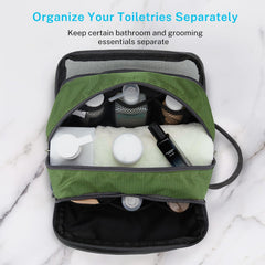 Gonex Travel Toiletry Bag olive green open main compartment reveals roomy space for bottles